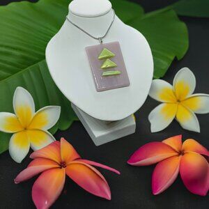 Festival style textured pendant necklace, Handmade chartreuse & pink jewelry